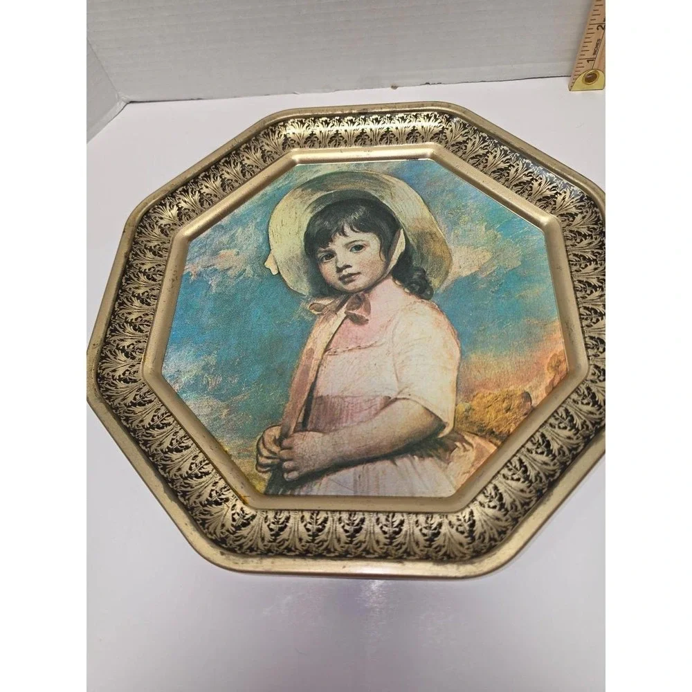 vintage mid-century octagonal metal wall plaque George Romney Miss Willoughby